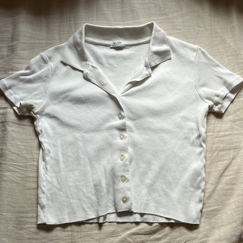 brandy melville white polo cropped tee